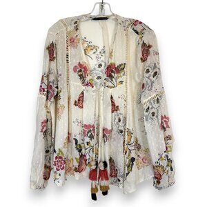 Zara Floral Print Blouse - Cream and Pink